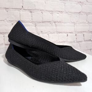 Rothy’s The Point Diamond Twill Knit Flats Black Blue Trim Washable 10.5 Retired